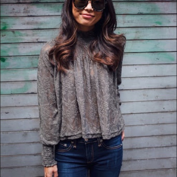 Anthropologie Tops - Anthropologie Deletta Smocked Mock Neck Lace Top